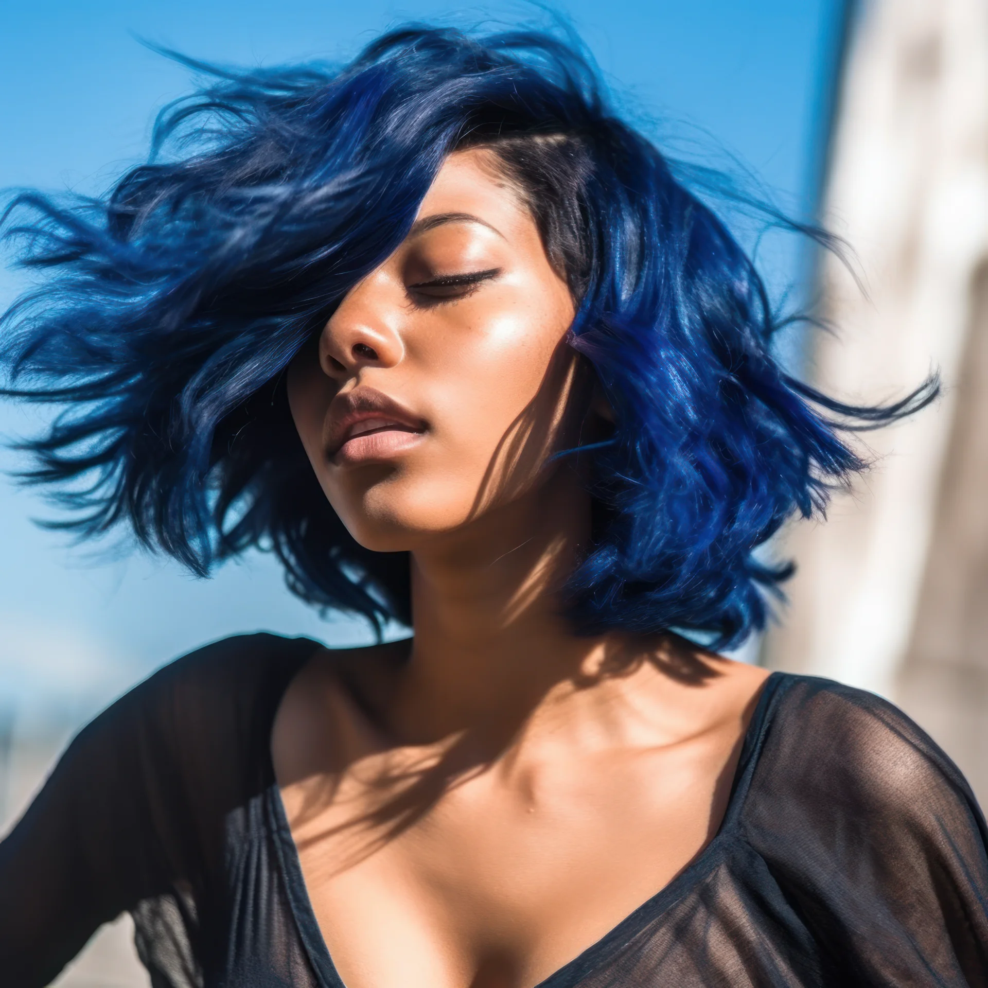 Deep Blue Side Bob Hairstyles For Black Women -2