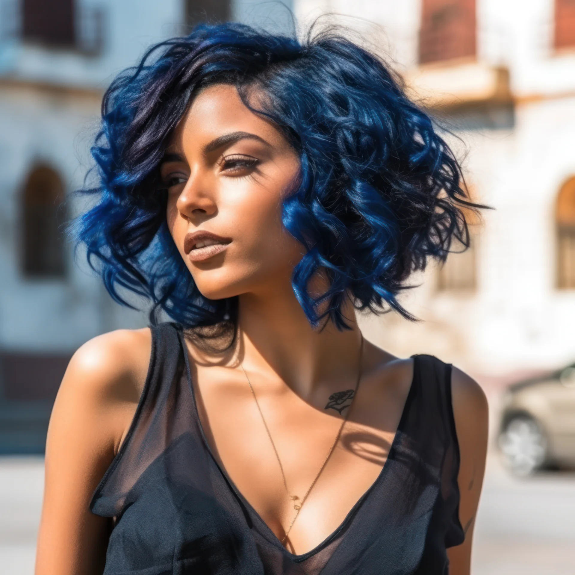 Deep Blue Side Bob Hairstyles For Black Women -3