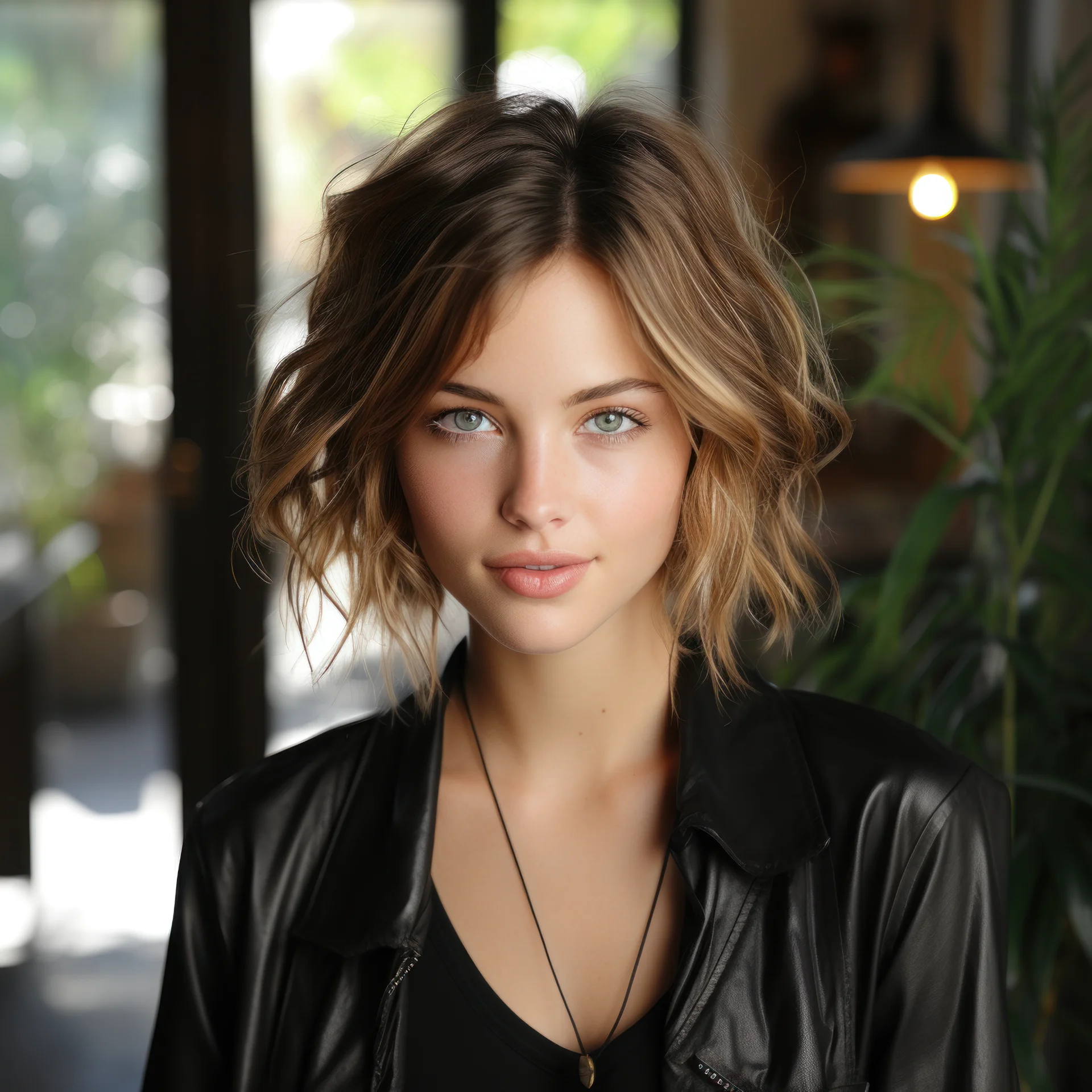 Short Brown Center Parted Hairstyles For Women -1