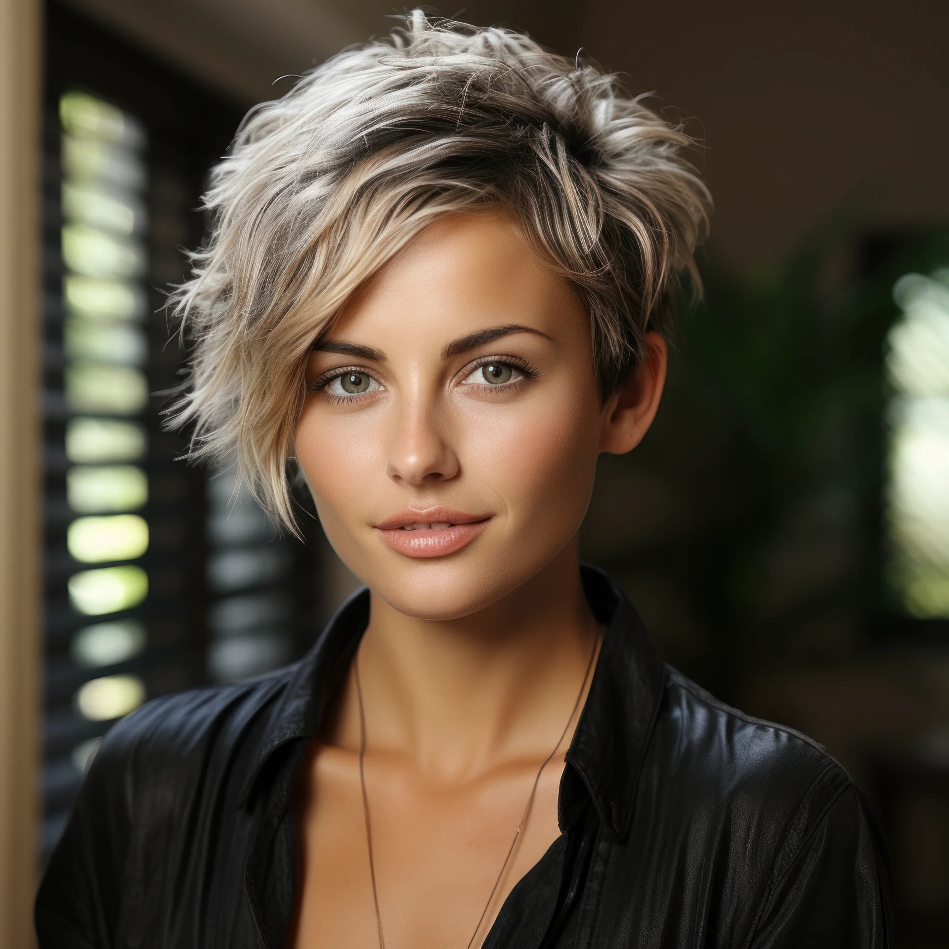 Short Feathered Gray Pixie Hairstyles For Women -1