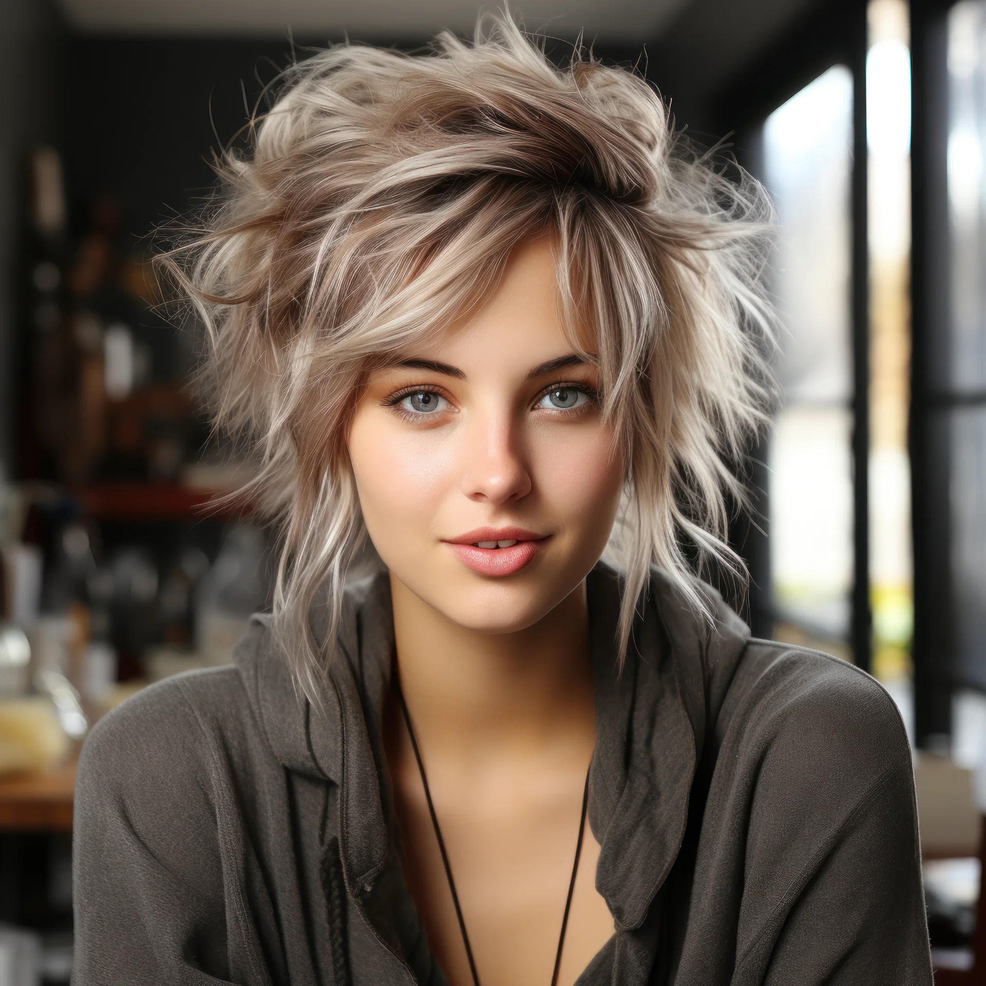 Short Feathered Gray Pixie Hairstyles For Women -3